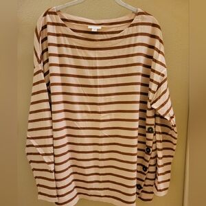 J.Jill Striped Long-sleeve Boat Neck Cotton Knit Top XL